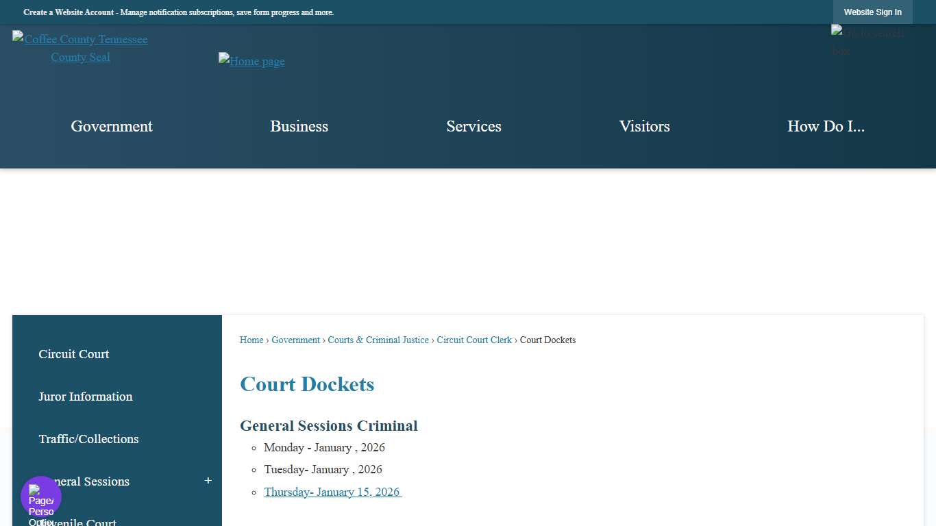 Court Dockets     | Coffee County, TN