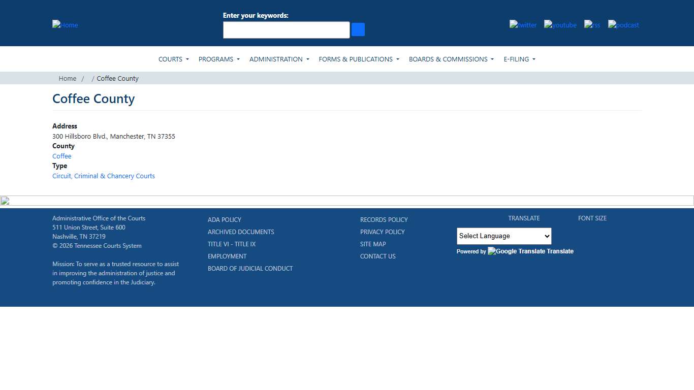 Coffee County | Tennessee Administrative Office of the Courts