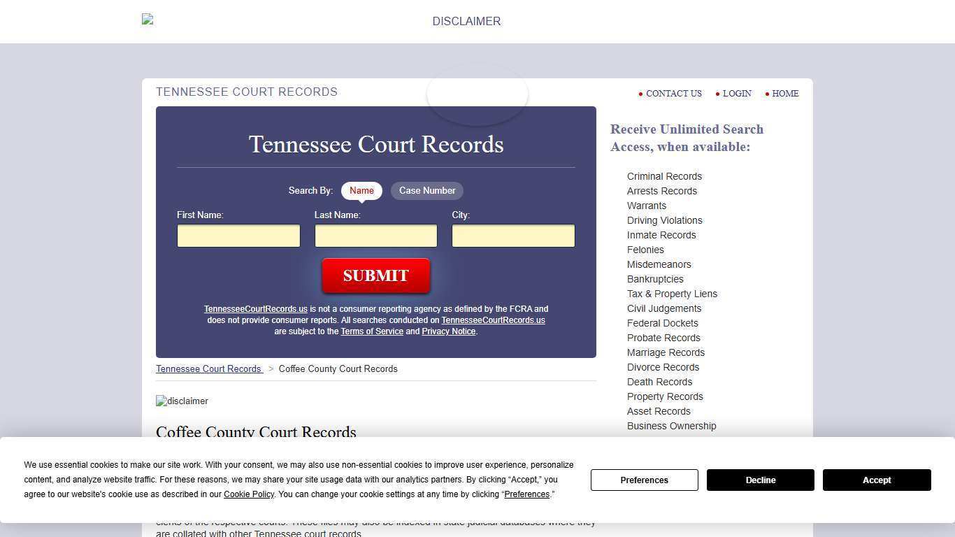 Coffee County Court Records | TennesseeCourtRecords.us